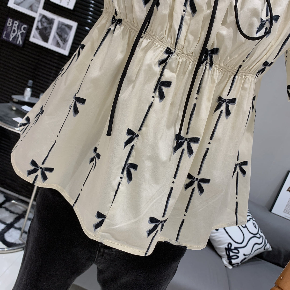 【tops】リボンプリントトップス　M25274