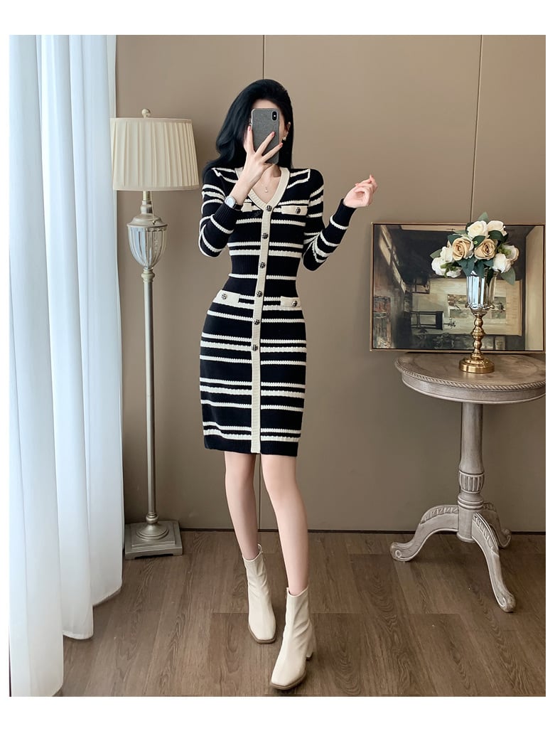 【dress】ボーダー柄ニットワンピース　M25353