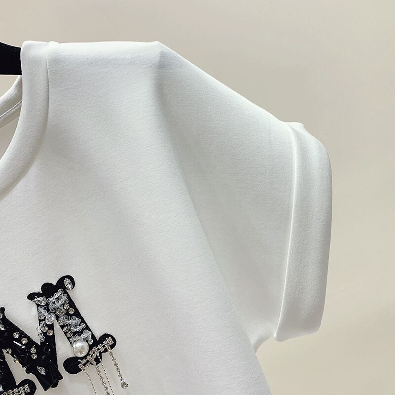 【tops】半袖英字柄フリンジＴシャツF7457