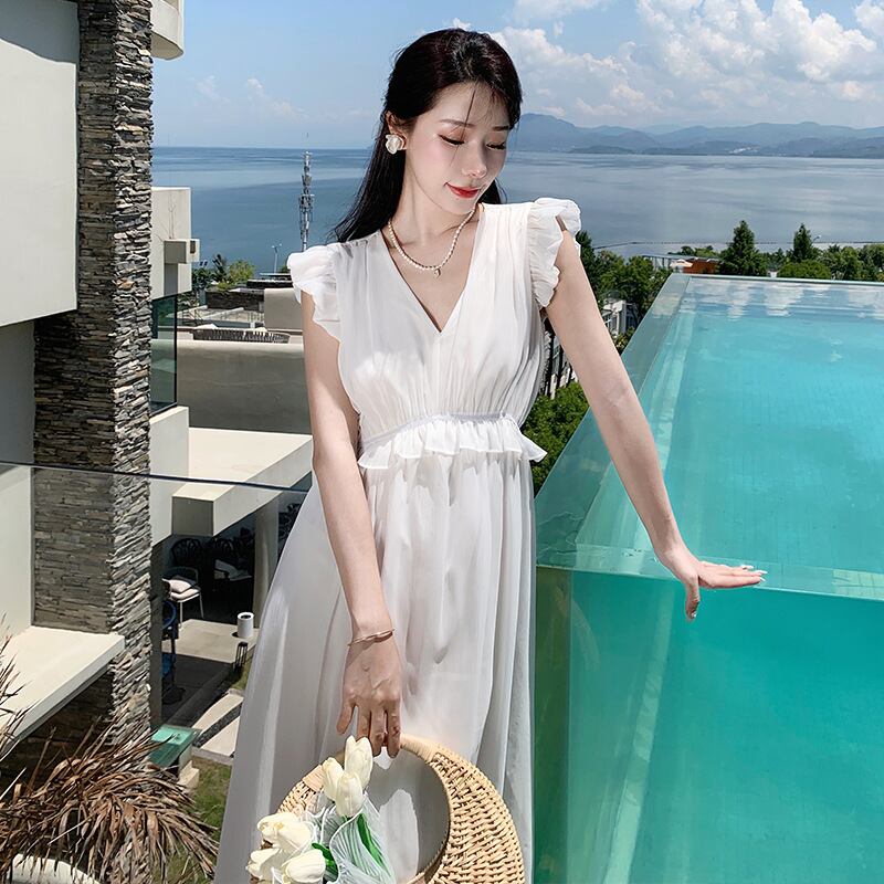 【dress】ギャザー海旅行ワンピース G20066