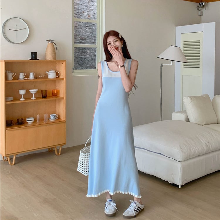 【dress】偽二つ切り替えニットキャミワンピース G20518