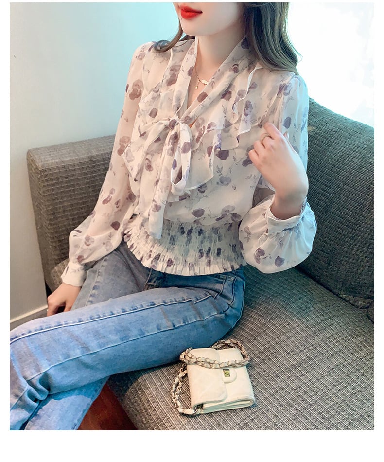 【tops】リボン付きブラウス　M29388