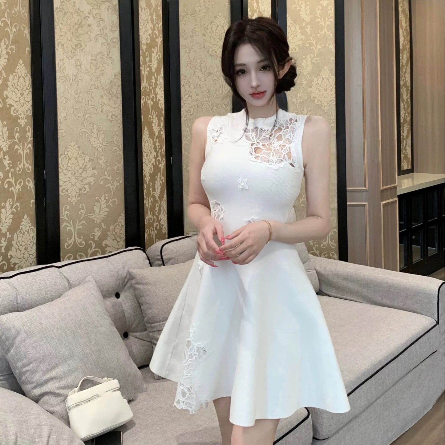 【dress】レースドッキングミニワンピース　N3564