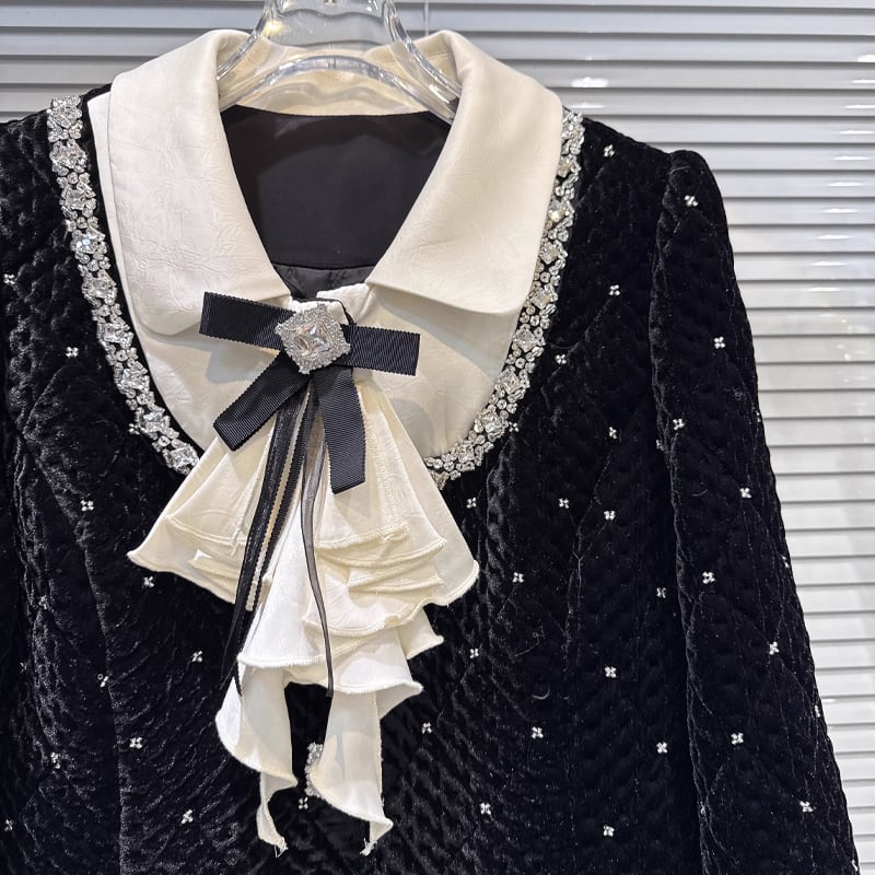【outer】リボン付きピーターパンカラー中綿コート Q7331
