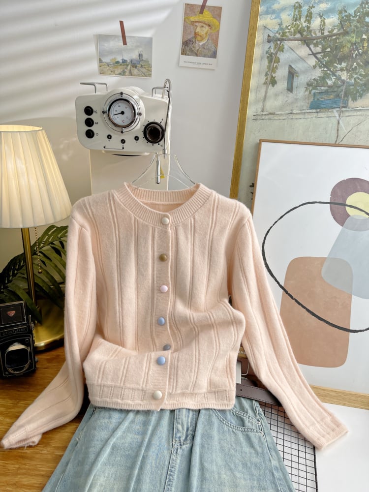 【outer】クルーネックニットカーデ　M25473