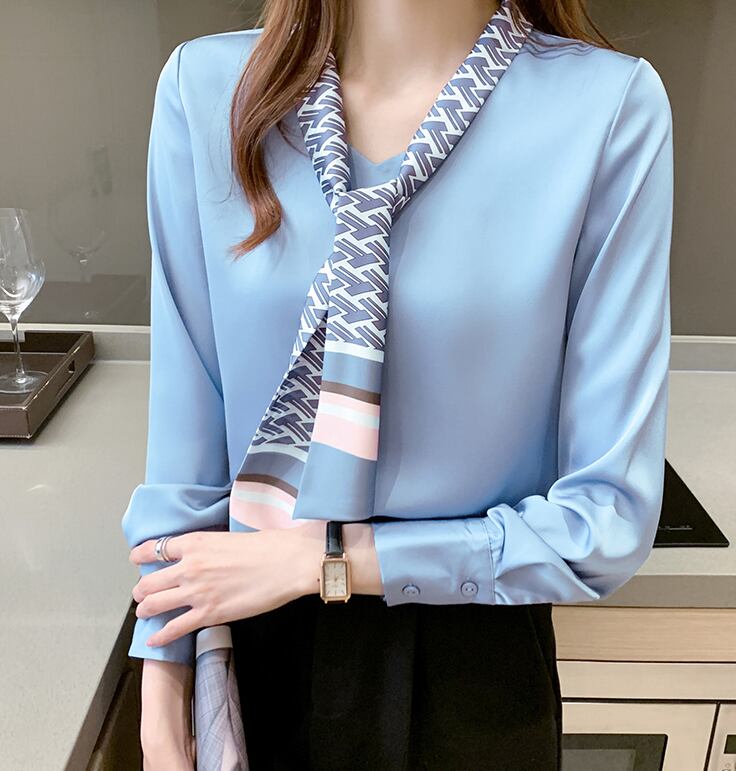 【tops】春新作バンドカラー長袖体型カバーファッションプリント配色シャツF0672