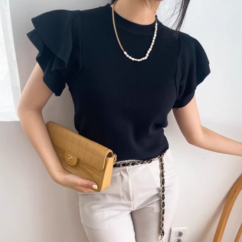 【tops】フレンチスリーブニットＴシャツF7424