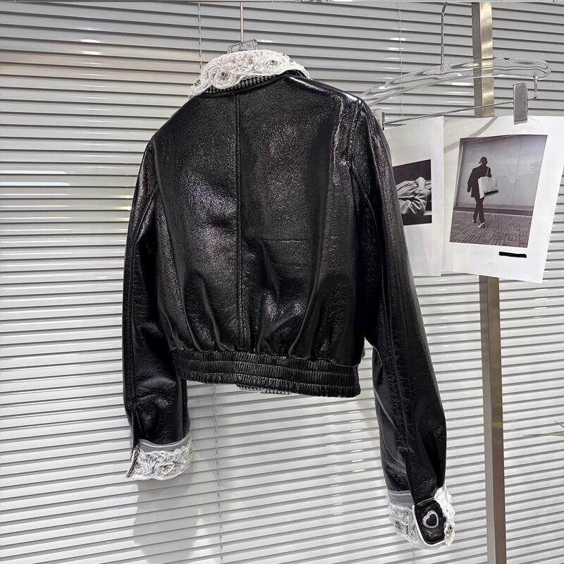 【outer】レースドッキングPUジャケット Q7334