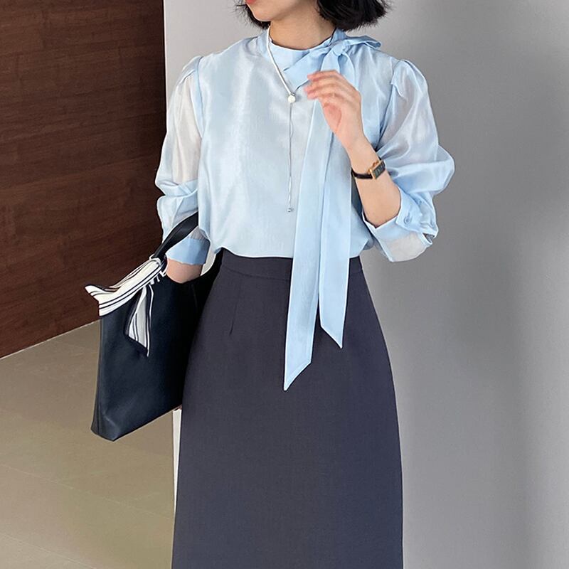 【tops】リボン付きテンセルトップス Q8322