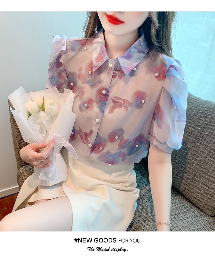 【tops】パフスリーブシフォンブラウスG20934