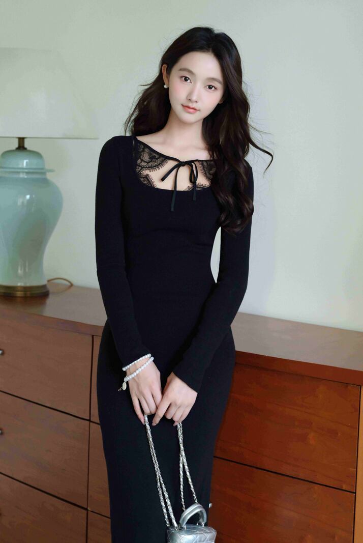 【dress】スクエアネックニットワンピース Q7047