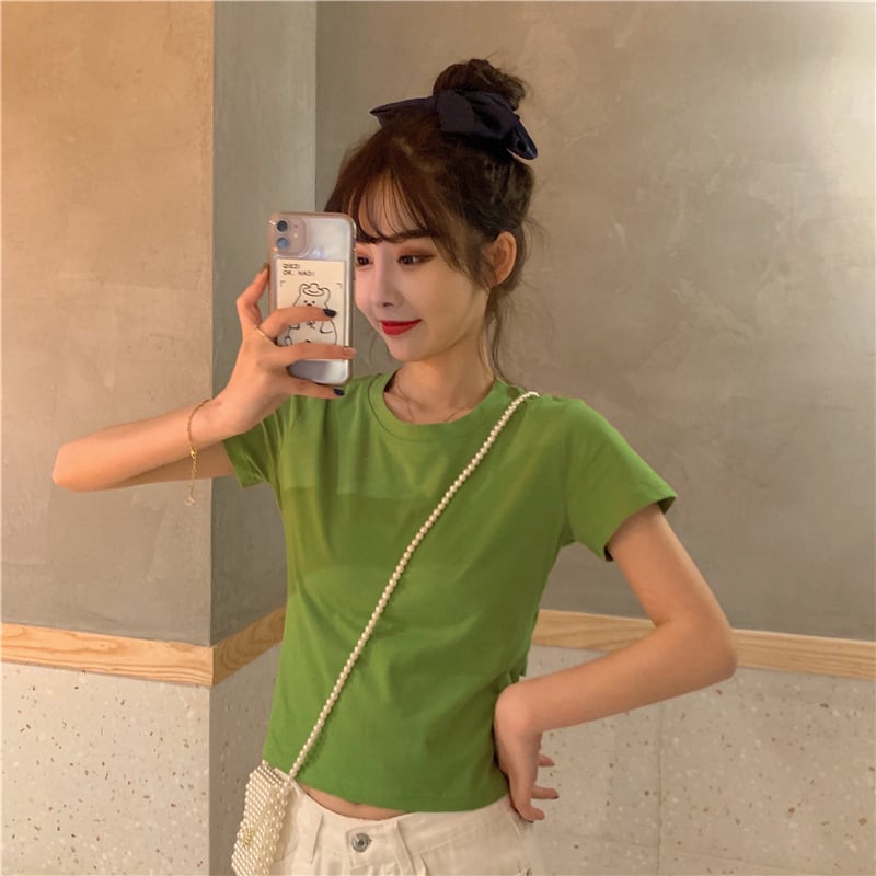 【tops】選べる5色！ラウンドネック半袖無地着回し蝶々結びTシャツ