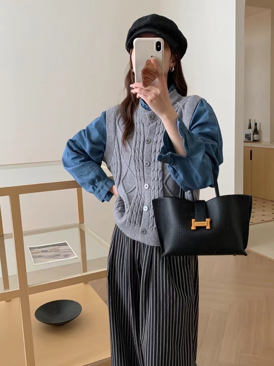 【outer】デニム切り替えニットカーデ　M25937
