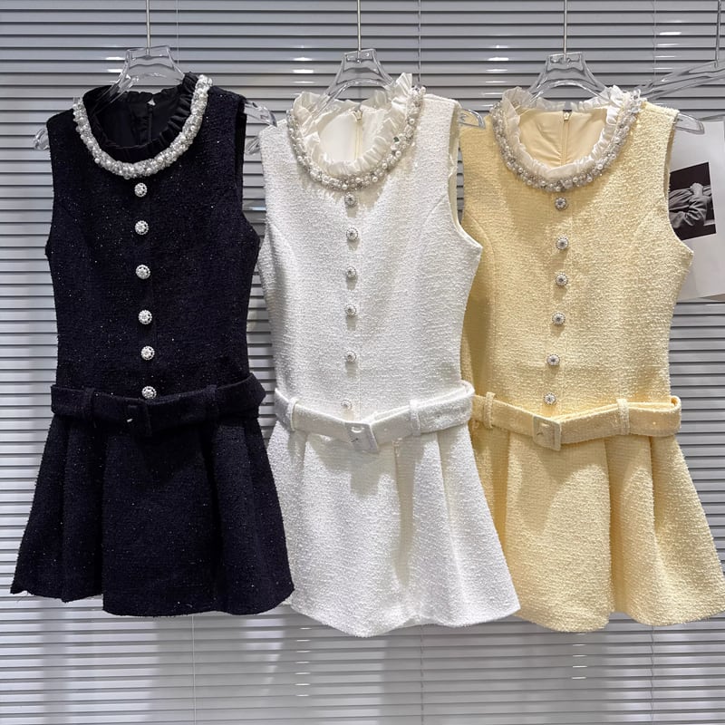 【dress】ツイードレース付きベストワンピース Q7891