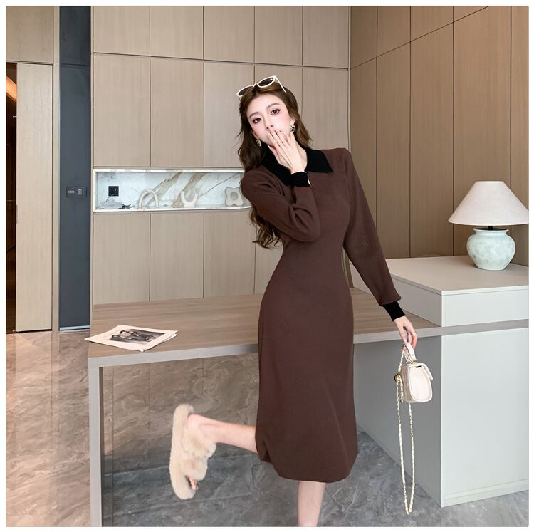 【dress】折り襟ニットワンピース　M19059