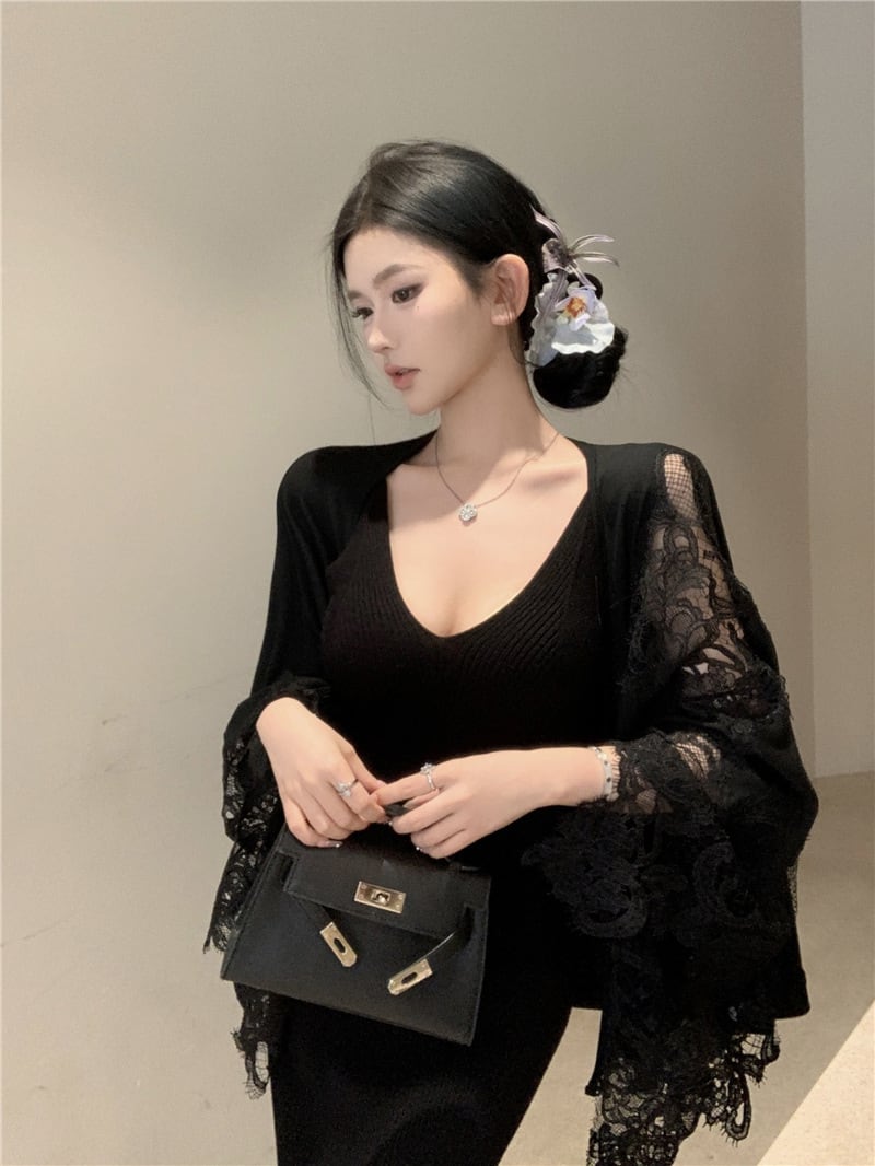 【set】ニットキャミワンピース×レースケープセット　M28179