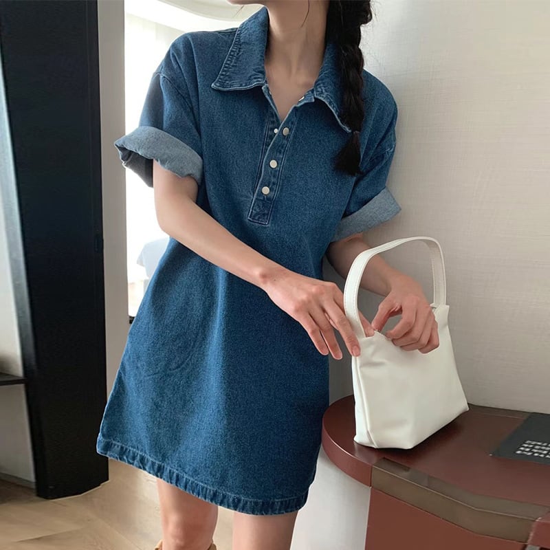 【dress】POLOネックデニムワンピース　M23901