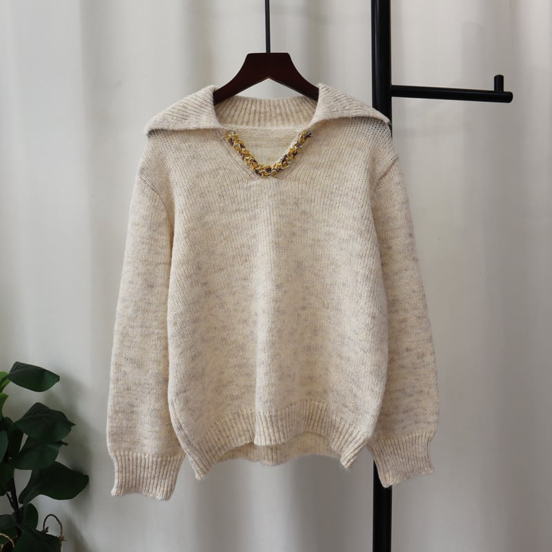 【tops】折り襟ニットセーター　M28374