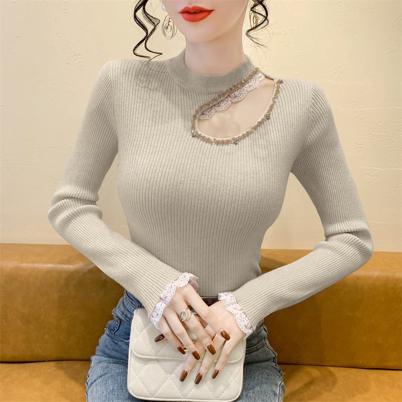 【tops】レース切り替えニットトップス　M28664