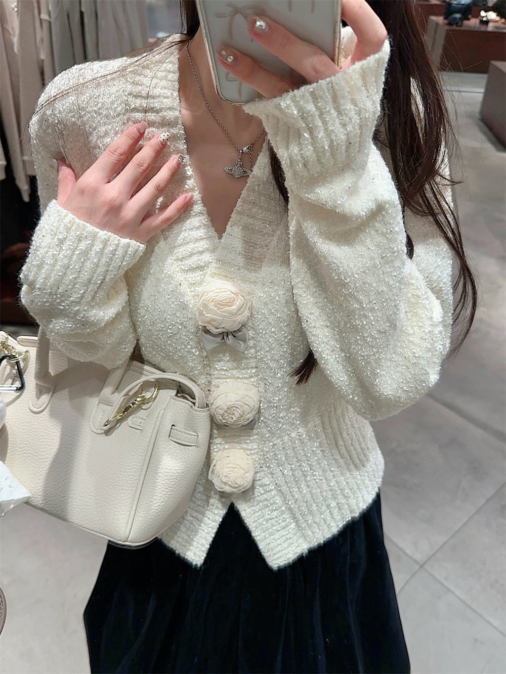 【outer】立体フラワーニットカーデ　M27668
