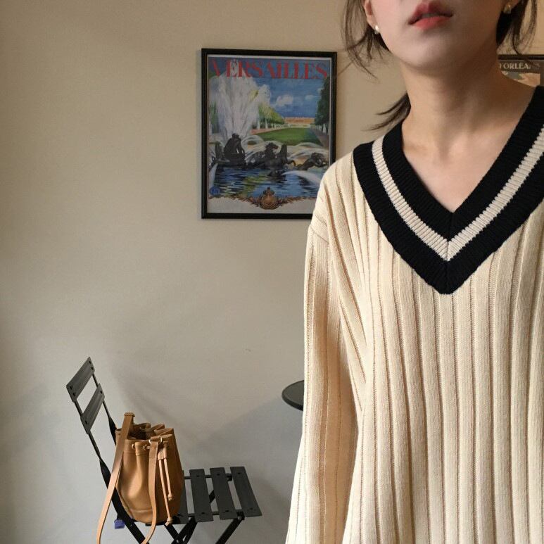 【dress】Vネックニットワンピース　M18488