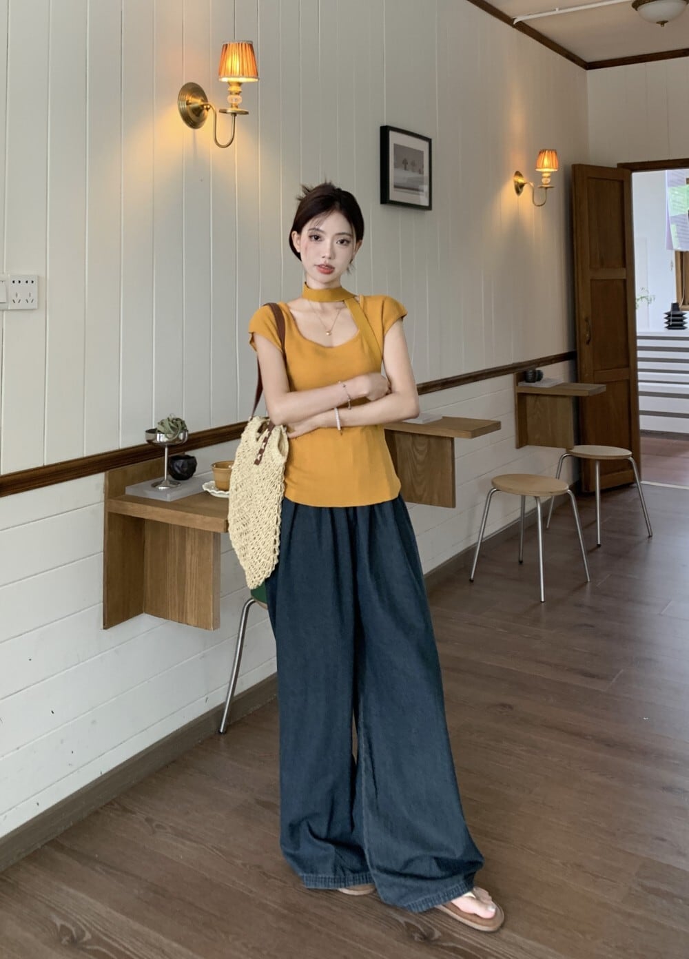 【set】ニットTシャツ×ワイドパンツセット　M24141