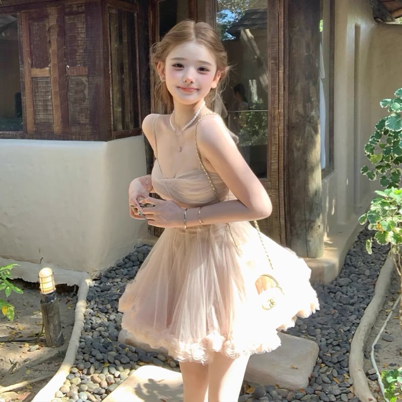 【dress】ギャザーフリルチュールミニワンピース Q8417