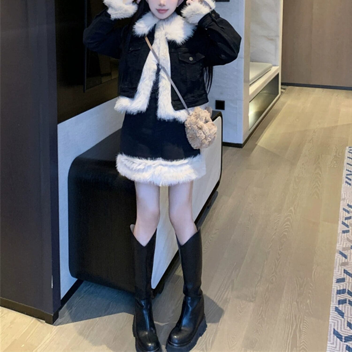 【set】ファー付きデニムセット　N2189