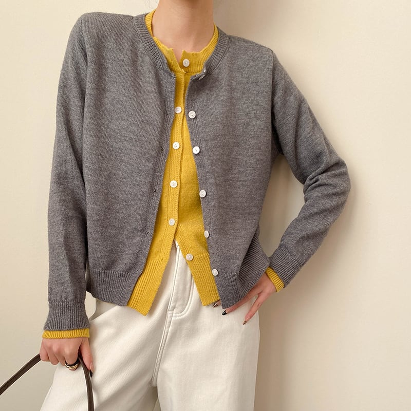 【outer】フェイクレイヤードニットカーディガン Q7001