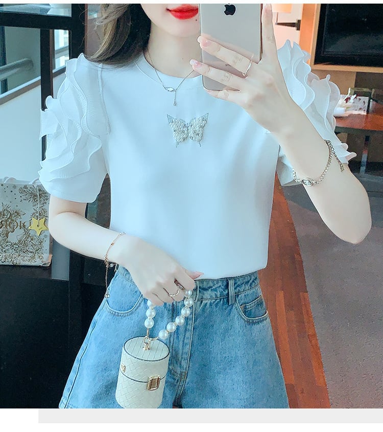 【tops】フリルパフスリーブTシャツG21540