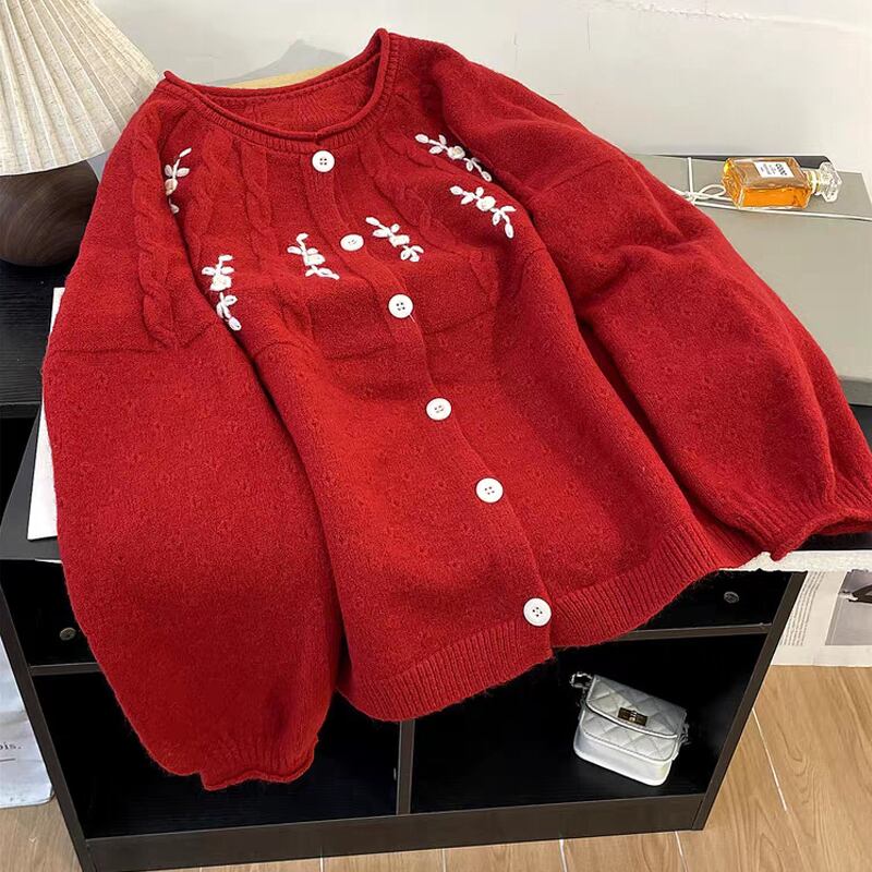 【outer】フラワー刺繡柄ニットカーディガン Q7739