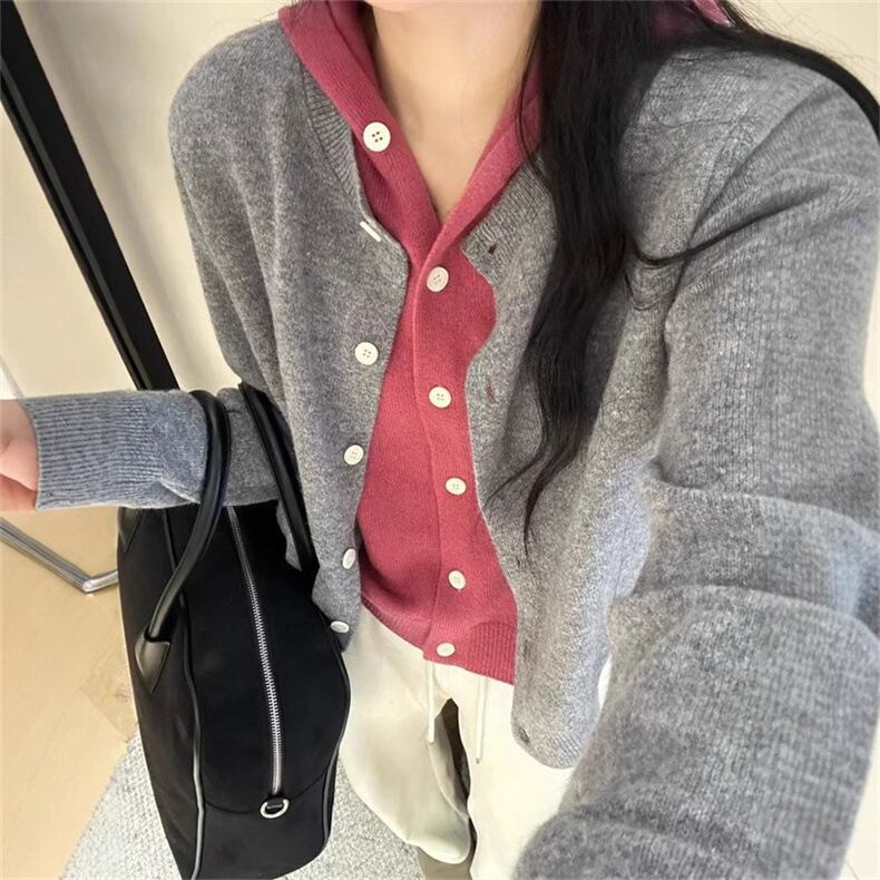 【outer】切り替え配色ニットカーデ　M29017