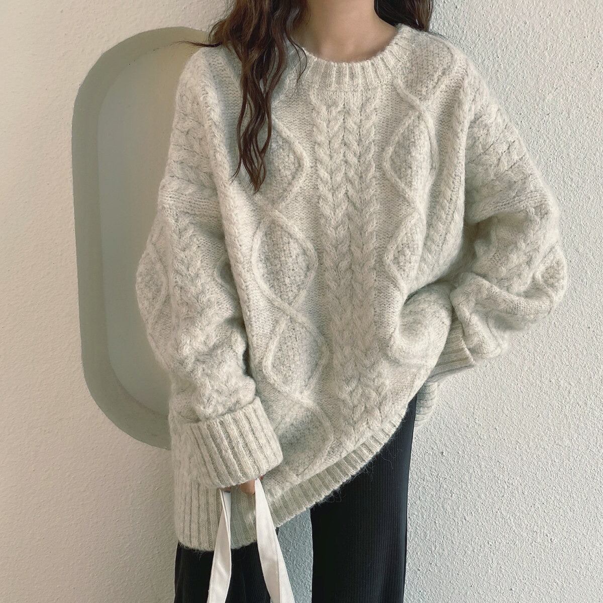 【tops】クルーネックニットセーター　M19014