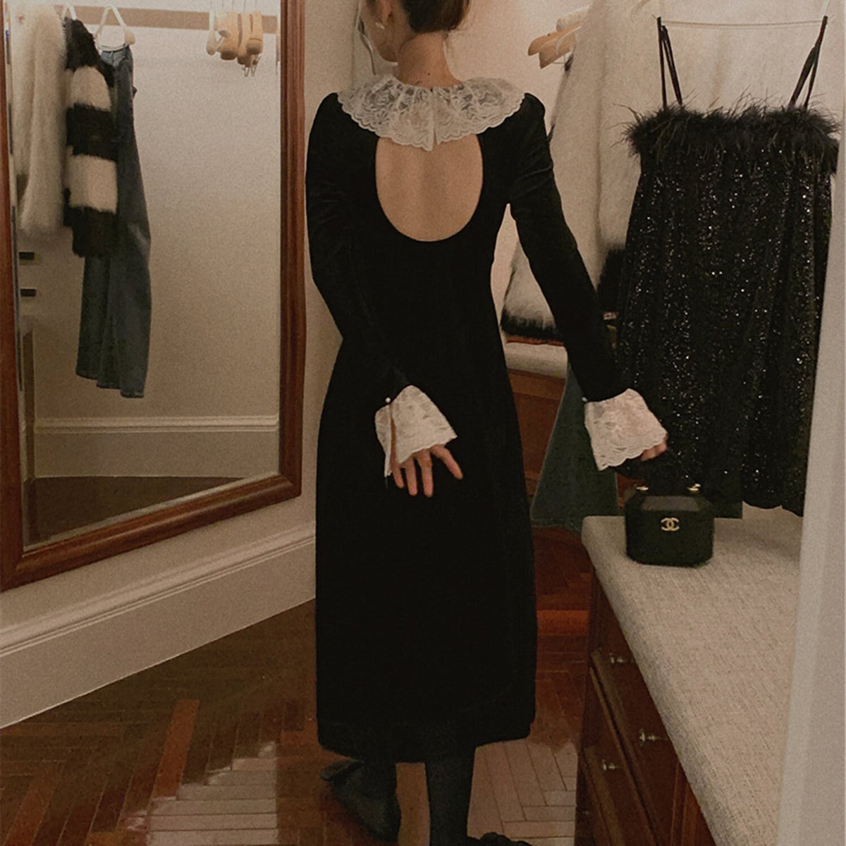 【dress】バックオープンレースカラーデートワンピース　N2938