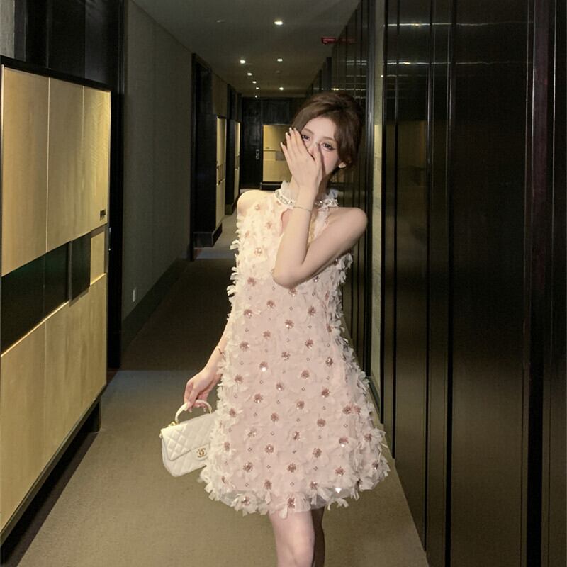 【dress】フラワーモチーフホルターネックワンピース　M24639
