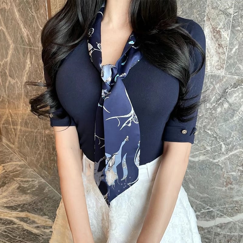 【tops】Vネック5分袖TシャツG21338