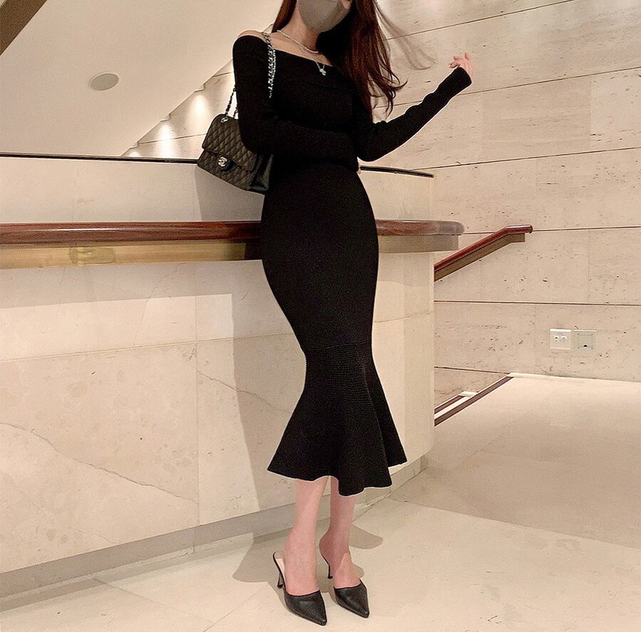 【dress】マーメイドニットワンピース　M18721