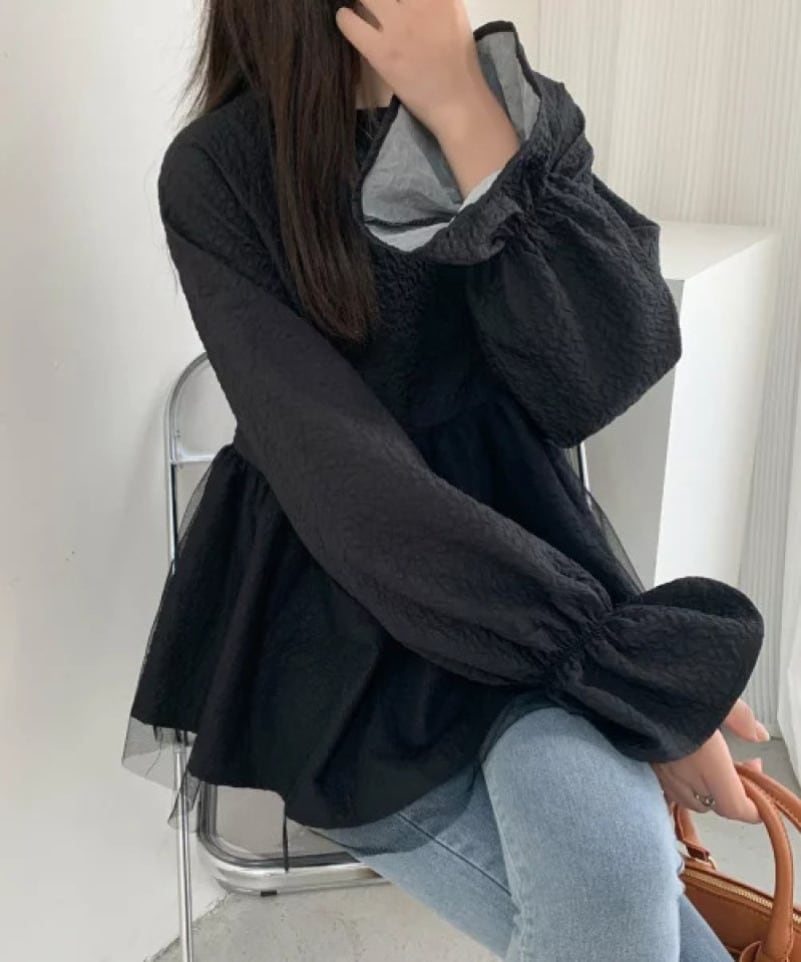 【tops】メッシュ偽二つ切り替えブラウスG20303