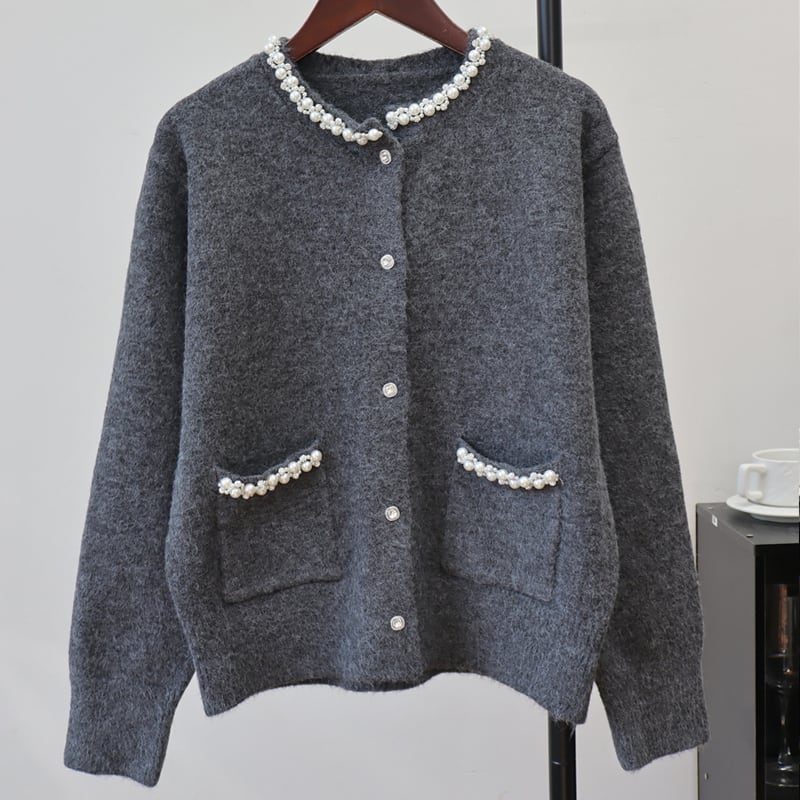 【outer】パール付きニットカーディガン Q7321