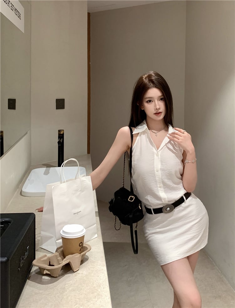 【dress】ノースリーブワンピースベルト付き　M24176