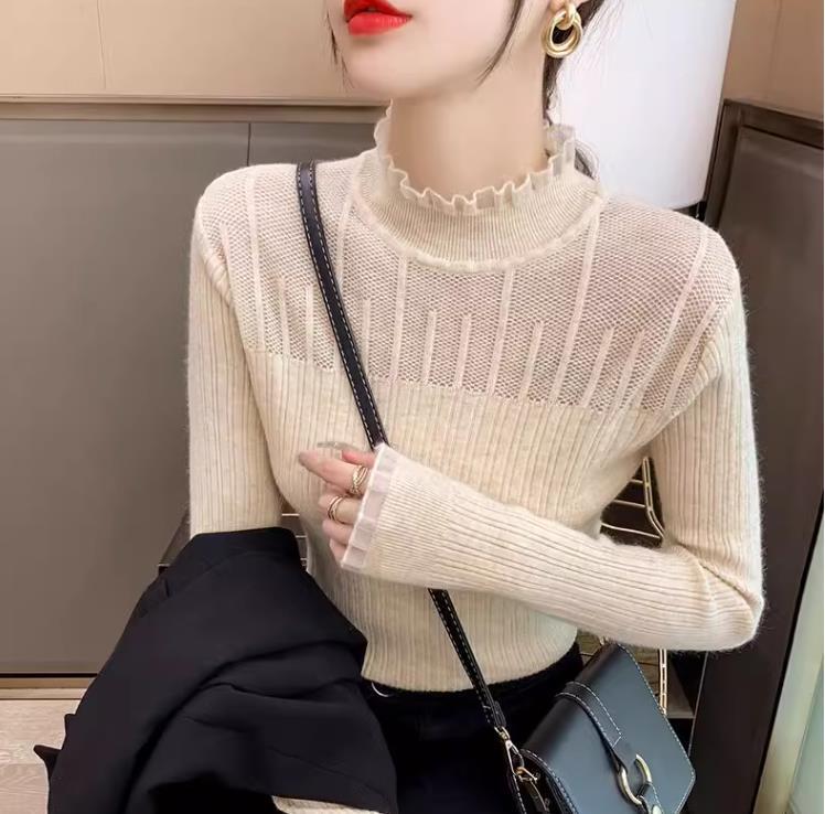 【tops】ハーフネック切替ニットセーターF6510