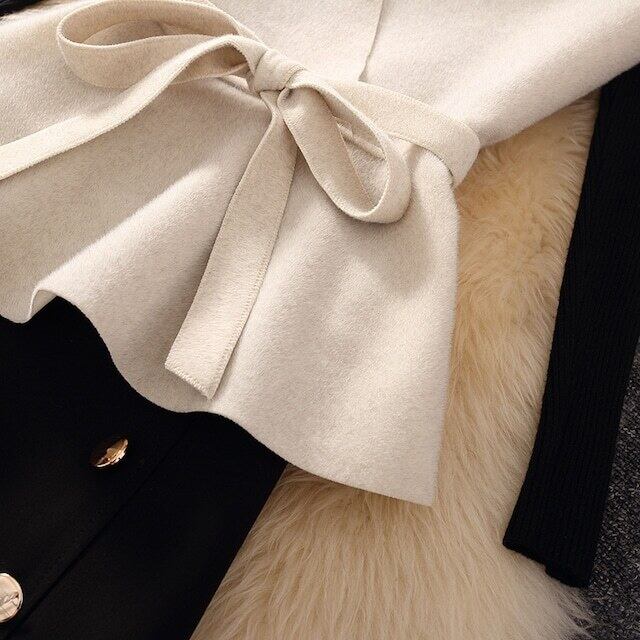 【set】好感度満載！秋冬新作Vネックベスト+無地セーター+美シルエットスカート通勤日常3点セットF1295