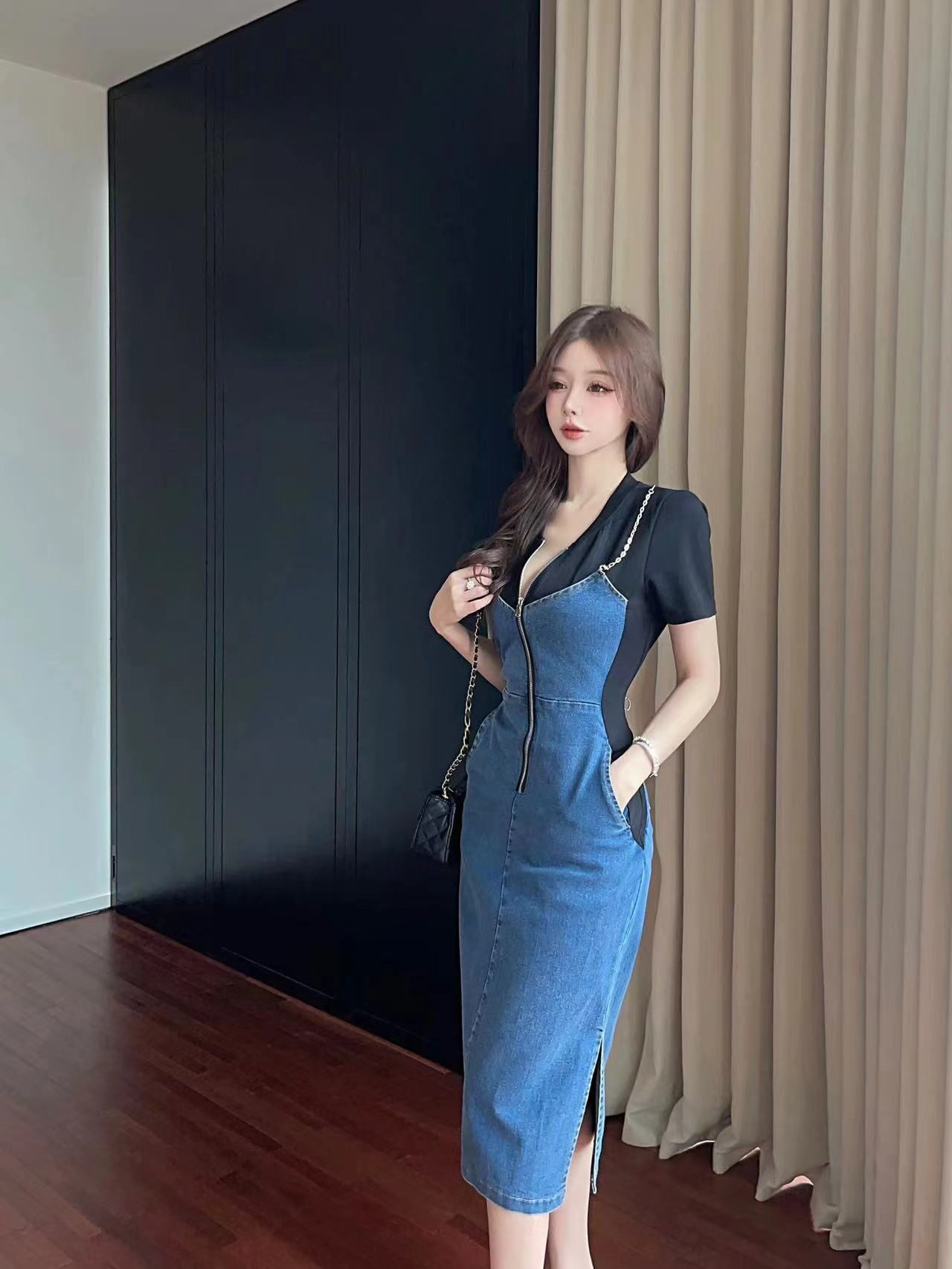 【dress】偽二つ切り替えデニムワンピース G21386