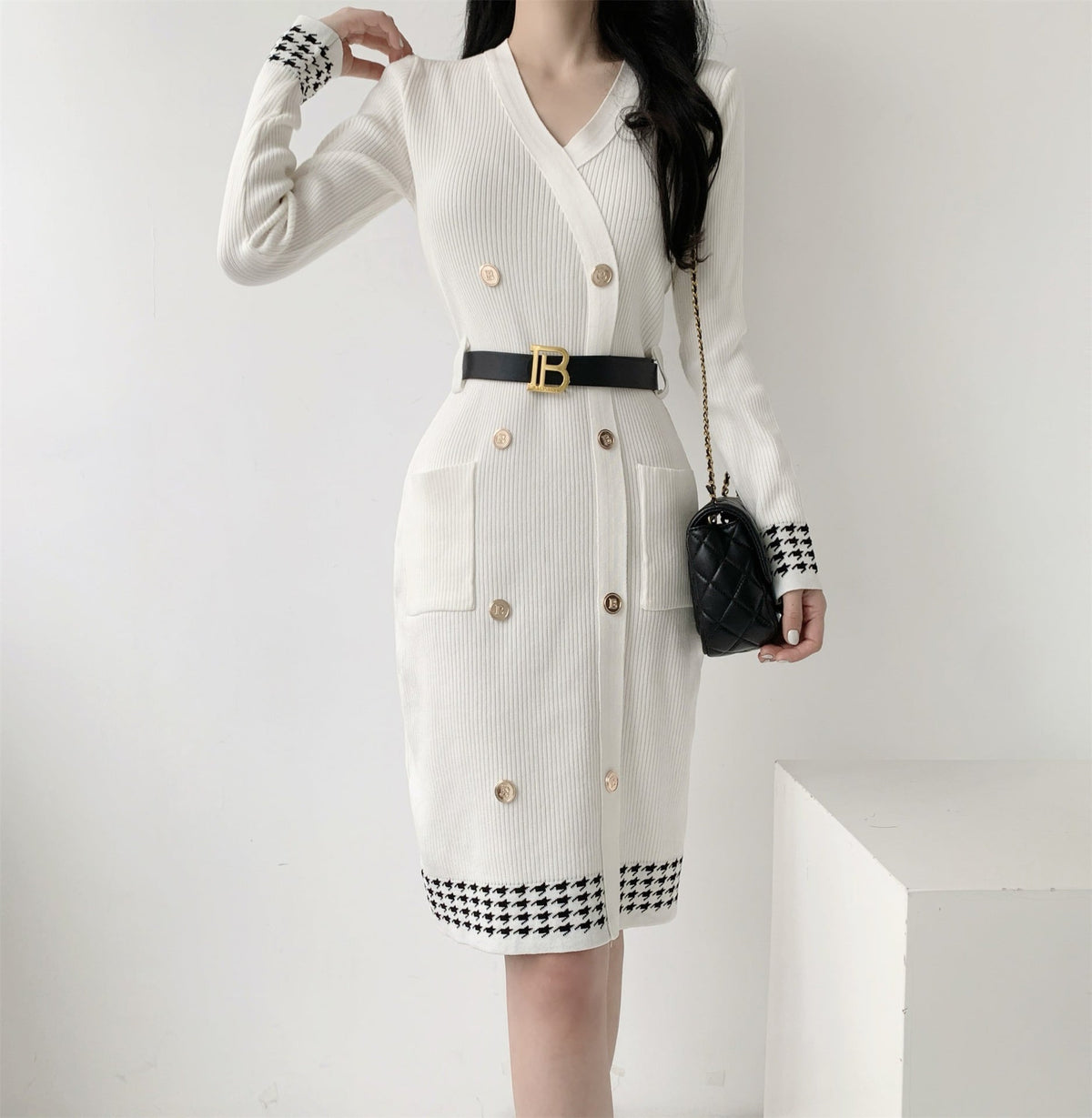 【dress】ダブルボタンニットワンピース　M28067