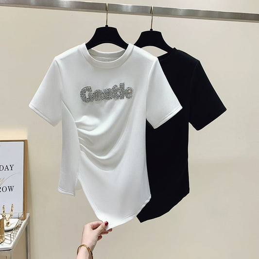 【tops】半袖英字柄ＴシャツF7456