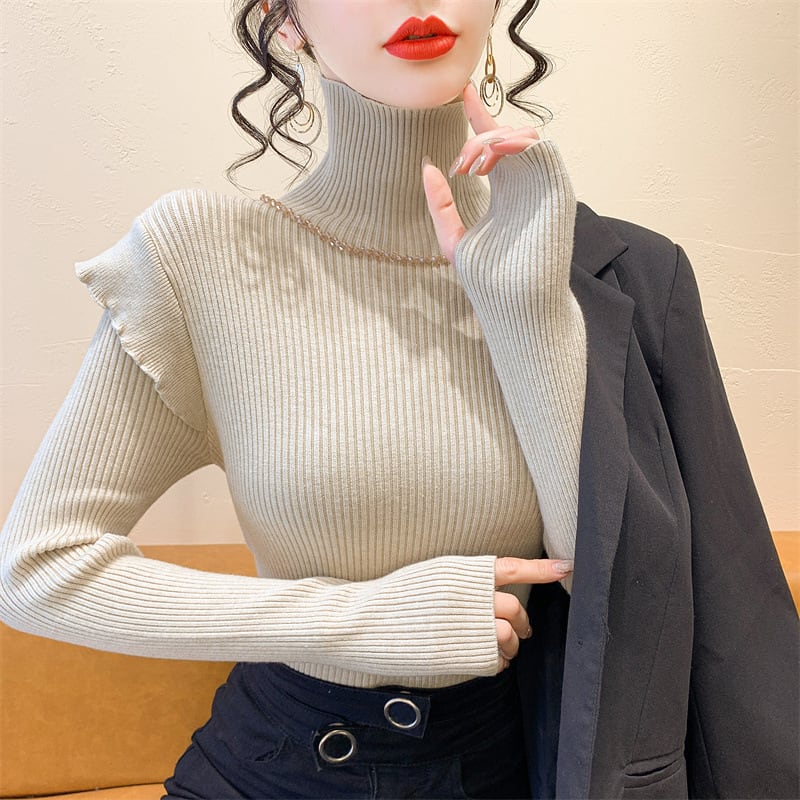 【tops】フリルニットトップス　M27693