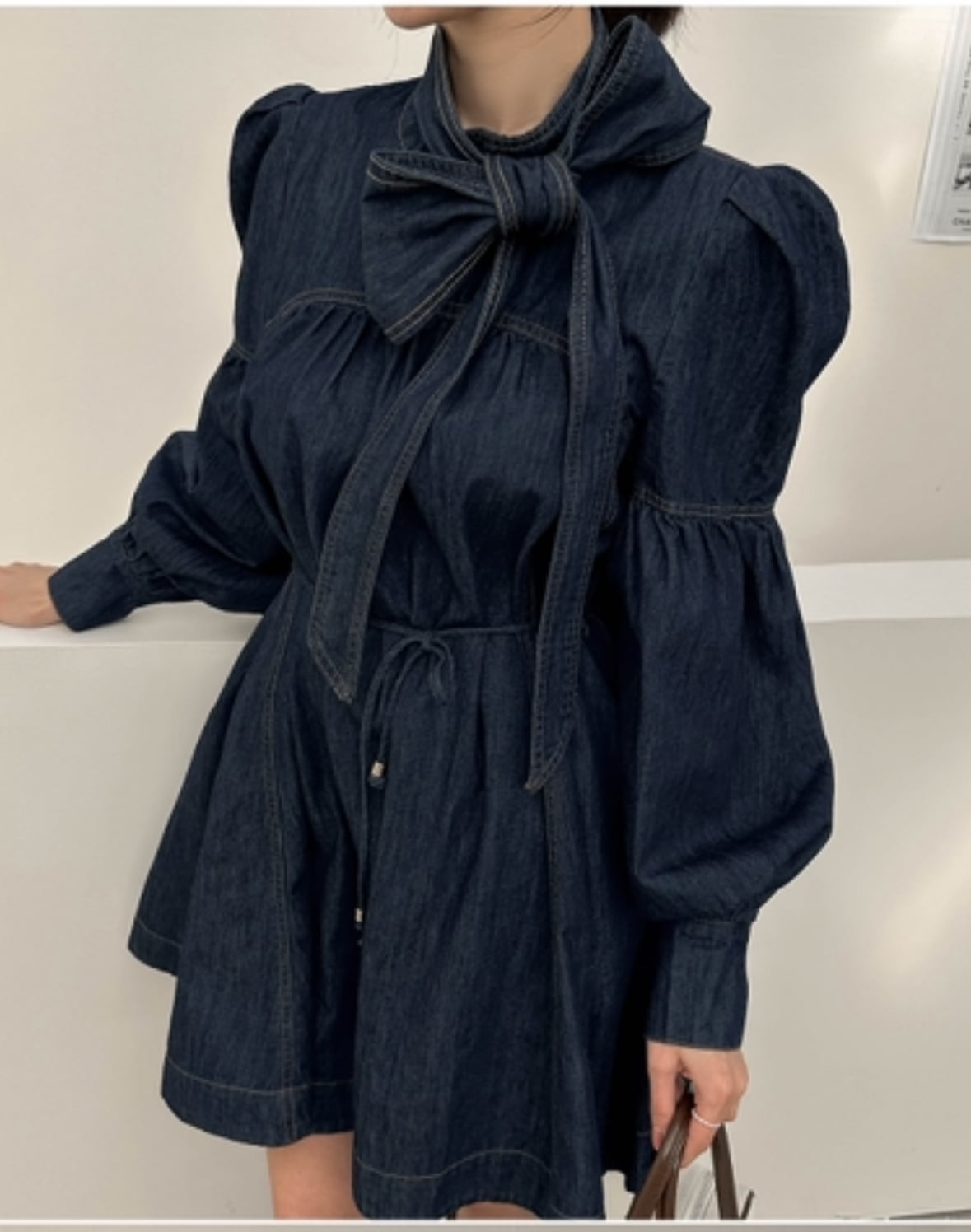【dress】リボン付きデニムワンピース　M29769