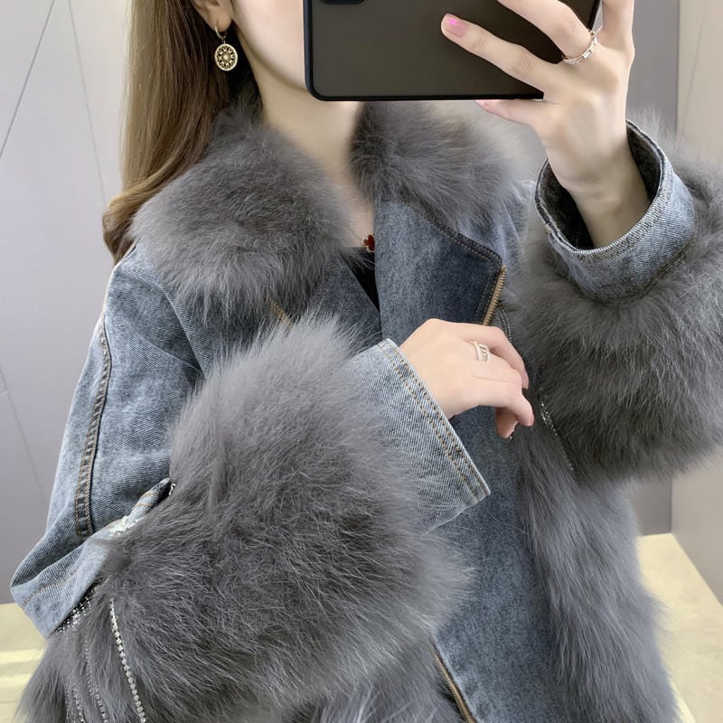 【outer】話題沸騰中ラペル長袖ポケート付き着回し配色おしゃれ厚手秋冬着デニムジャケットF1005