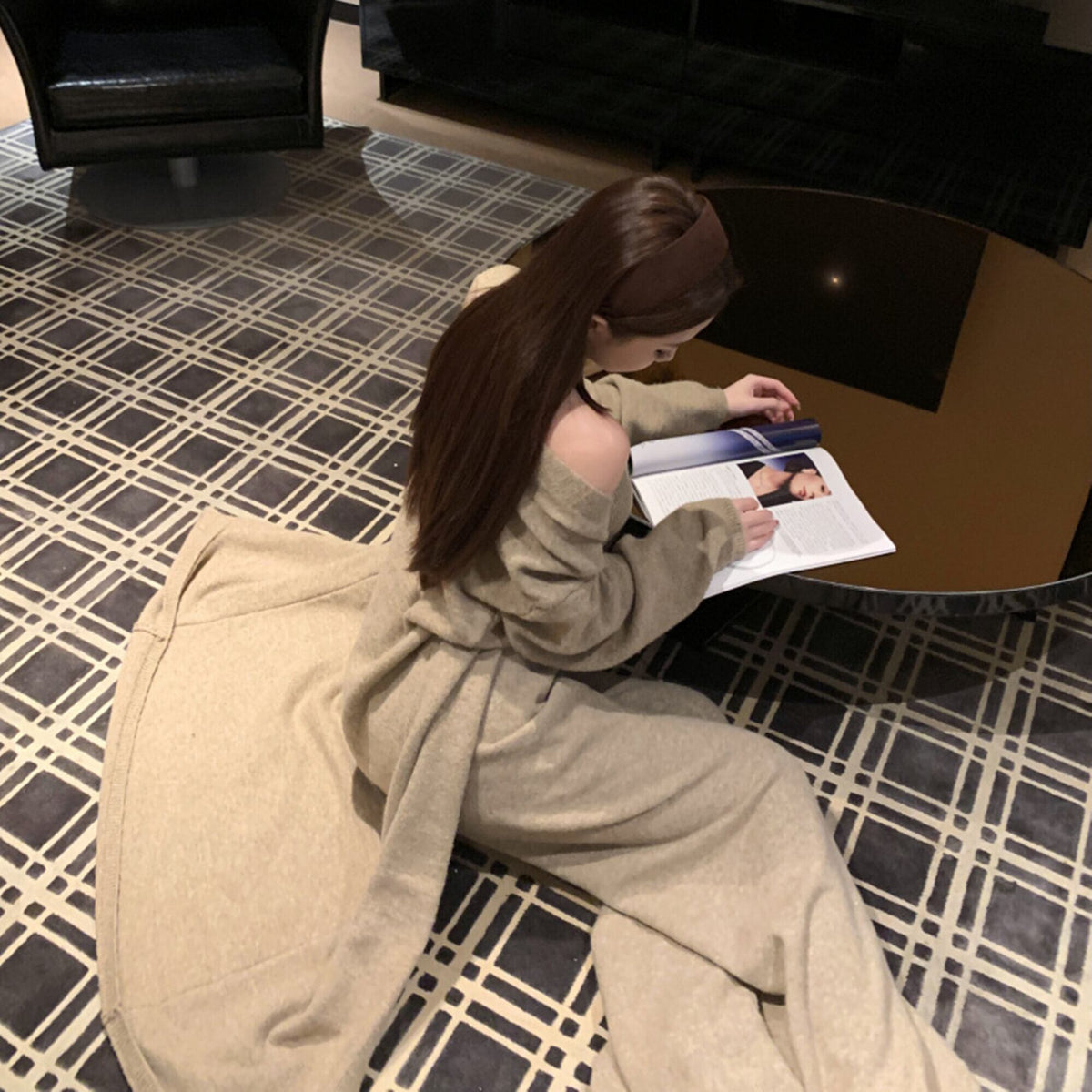 【set】ロング丈カーディガン×ベアトップ×ワイドパンツ3点セット　N3329