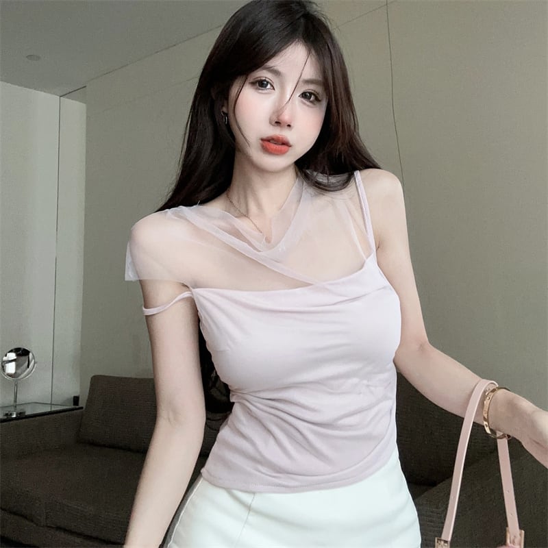 【tops】チュール切り替えTシャツ　M25193